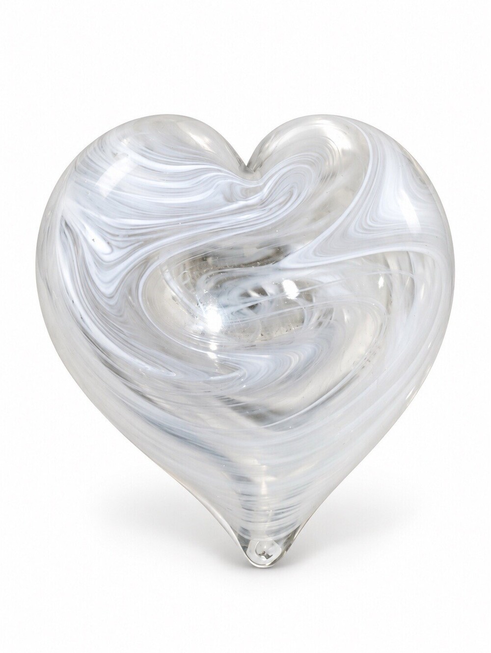 JOSH FRADIS Hand Blown White Swirl Glass Paperweight Heart - SIGNED